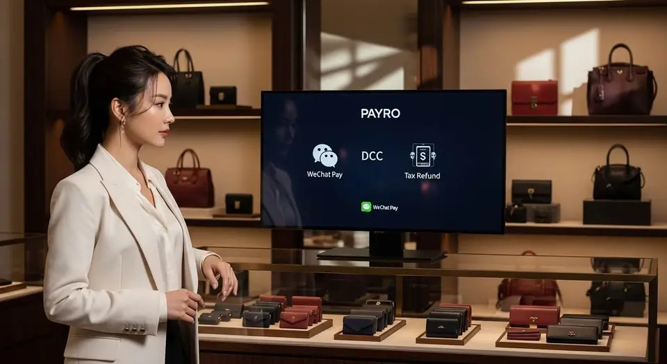 외국인 손님 결제에 쓰이는 페이로 단말기가 놓인 매장 장면