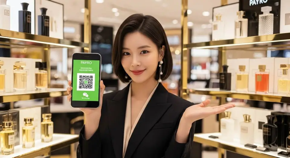 외국인 손님 결제에 쓰이는 페이로 단말기가 놓인 매장 장면